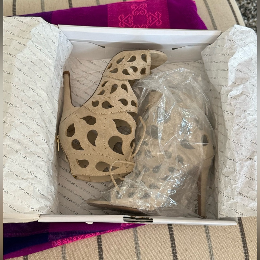 Tan suede aldo heels.